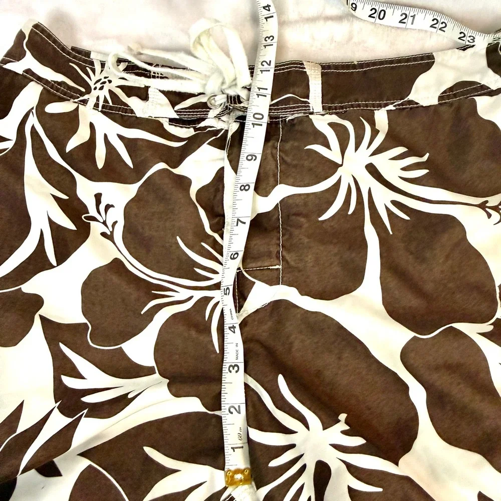 Gap Men's Swim Trunks M Brown White Tropical Floral Board Shorts Drawstring